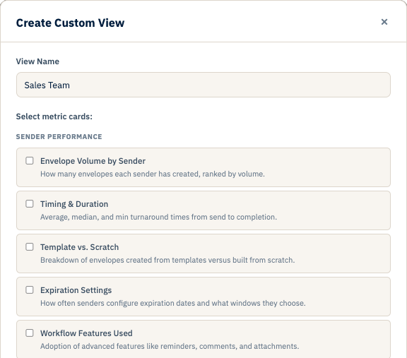 Custom analytics view